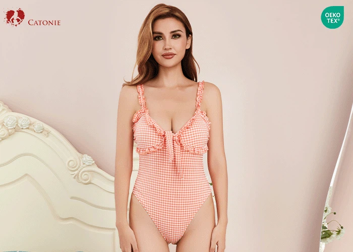 Red Gingham One Piece Swimsuit Red Gingham One Piece Swimsuit